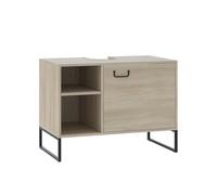 Vicco Meuble sous lavabo Vionna, Chêne/Noir, 80x60cm avec 2 Compartiments Ouverts, avec étagère intérieure réglable en Hauteur pour Une Utilisation Flexible