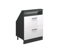 Vicco Meuble sous Pente R-Line, Blanc Brillant/Anthracite, 60cm avec 2 tiroirs