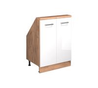 Vicco Meuble sous Pente R-Line, Blanc Brillant/Chêne doré, 60cm avec 2 Portes