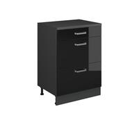 Vicco Meuble sous Pente R-Line, Noir Haute Brillance, 60cm sans Pente avec 3 tiroirs