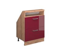 Vicco Meuble sous Pente R-Line, Rouge Brillant/Chêne doré, 60cm avec 2 tiroirs