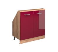 Vicco Meuble sous Pente R-Line, Rouge Brillant/Chêne doré, 80cm avec 2 Portes
