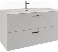 Vicco Meuble sous vasque Irma, 100x57cm avec 2 tiroirs, blanc/blanc brillant