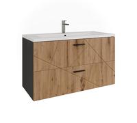 Vicco Meuble sous Vasque Irma, Anthracite/Artisan, 100x57cm avec 2 tiroirs