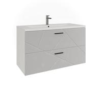 Vicco Meuble sous Vasque Irma, Blanc/Blanc Brillant, 100x57cm avec 2 tiroirs
