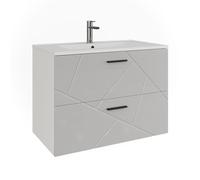 Vicco Meuble sous Vasque Irma, Blanc/Blanc Brillant, 80x57cm avec 2 tiroirs