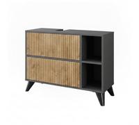 Vicco Meuble sous Vasque Leano, Anthracite/Chêne de Montagne, 80x62cm avec 2 tiroirs, Convient pour Le Rangement des Accessoires de Salle de Bain et des Serviettes