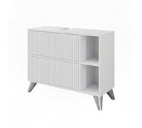 Vicco Meuble sous Vasque Leano, Blanc, 80x62cm avec 2 tiroirs, Convient pour Le Rangement des Accessoires de Salle de Bain et des Serviettes