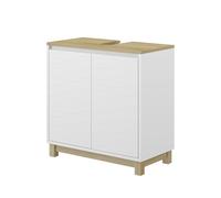 Vicco Meuble sous Vasque Livia, Blanc, 60x60cm avec 2 Portes, pour Le Rangement au-Dessus des Toilettes avec Espace étagère Ouvert