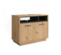 Vicco Meuble sous Vasque Simple Beatrice Chêne Artisan/Anthracite 80x64cm | avec découpe pour siphon et espaces de rangement ouverts