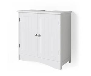 Vicco Meuble sous Vasque Simple Bianco, Blanc, 60x60cm, avec découpe pour Siphon et Espace de Rangement pour l’Organisation de la Salle de Bain