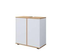 Vicco Meuble sous vasque simple "Didi", Blanc/Chêne Artisan 60 x 62 cm | 2 Portes · 2 compartiments · Découpe pour siphon · Intérieur spacieux · Rangement bien organisé