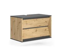 Vicco Meuble sous Vasque Simple Edelin, Anthracite/Artisan, 80x50cm avec 2 tiroirs, pour Montage Mural et Compatible avec siphons Standards