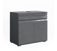 Vicco Meuble sous Vasque Simple Fredd, Anthracite Haute Brillance, 60x56cm, à Suspendre au Mur avec Deux étagères intérieures réglables