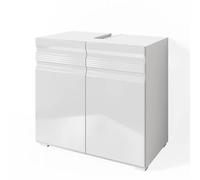 Vicco Meuble sous Vasque Simple Fredd, Blanc Haute Brillance, 60x56cm, à Suspendre au Mur avec Deux étagères intérieures réglables