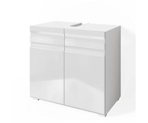 Vicco Meuble sous Vasque Simple Fredd, Blanc Haute Brillance, 60x56cm, à Suspendre au Mur avec Deux étagères intérieures réglables