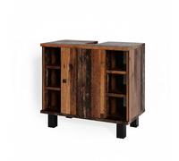 Vicco Meuble sous Vasque Simple Fynn, Bois Antique, 60x54cm | avec découpe pour siphon et étagères ouvertes