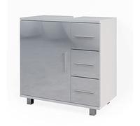 Vicco Meuble sous Vasque Simple Ilias, Blanc Haute Brillance, 60x60.8cm, avec découpe pour Siphon pour Installation sur lavabo