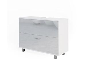 Vicco Meuble sous Vasque Simple Ilias, Blanc Haute Brillance, 80x60.8cm | avec découpe pour siphon et ouvertures d’aération latérales
