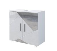 Vicco Meuble sous Vasque Simple Irma, Blanc Brillant avec Inserts, 60x59cm, avec découpe pour Siphon et étagère de Rangement
