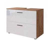 Vicco Meuble sous Vasque Simple Irma, Blanc Brillant/Chêne doré, 80x58.6cm, adapté à l'installation au-Dessus du Siphon avec orifices de Ventilation