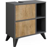 Vicco Meuble sous vasque simple Leano, 60x62cm avec 2 tiroirs, Anthracite/Chêne de montagne