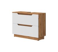 Vicco Meuble sous Vasque Simple Lotta, Blanc, 79.6x62.5cm avec 2 tiroirs, pour Le Rangement des Accessoires de Salle de Bain et Le raccordement au lavabo