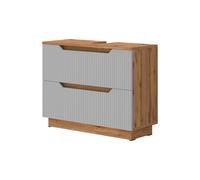 Vicco Meuble sous Vasque Simple Lotta, Gris, 79.6x62.5cm avec 2 tiroirs, pour Le Rangement des Accessoires de Salle de Bain et Le raccordement au lavabo