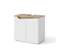 Vicco Meuble sous Vasque Simple Marelle, Blanc/Chêne Artisan, 60 x 57.5 cm avec 2 Portes