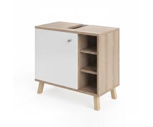 Vicco Meuble sous vasque simple "Senyo", Blanc 60 x 54 cm | 1 Porte · 5 compartiments · Rangement ouvert & fermé · Découpe pour siphon · Forme peu encombrante