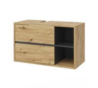 Vicco Meuble sous Vasque Viola, Chêne Artisan, 100x60cm, avec découpe pour Siphon et étagères Ouvertes pour Montage Mural