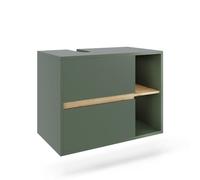 Vicco Meuble sous Vasque Viola, Vert/Artisan, 80x60cm avec 2 tiroirs, avec découpe pour Siphon pour Montage Mural