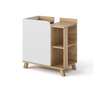 Vicco Meuble Vasque Simple Karen, Sonoma/Blanc, 60x65cm | avec porte et compartiments ouverts, avec découpe pour siphon pour installation sous le lavabo