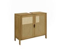 Vicco Meuble Vasque Simple Liora, Bambou, 68x60cm avec 2 Portes, pour Le Rangement des Accessoires de Salle de Bain et des Serviettes