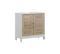 Vicco Meuble Vasque Simple Looma, Blanc/chêne, 60x60cm | 2 Portes · 2 compartiments · Découpe pour siphon · Intérieur spacieux · Rangement bien organisé