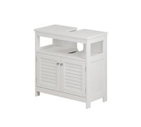 Vicco Meuble Vasque Simple Riad, Blanc, 60x60cm | avec 2 portes et compartiment ouvert, pour montage mural pour le rangement des accessoires de salle de bain