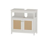 Vicco Meuble Vasque Simple Rosario, Blanc, 60x60cm | avec 2 portes et compartiment ouvert, pour le rangement des accessoires de salle de bain et des serviettes