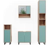 Vicco Meubles bain Agasta, Vert menthe, 4 pièces, avec armoire haute et commode Vert menthe G