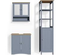 Vicco Meubles bain Bianco, Gris, 3 pièces, avec armoire haute Gris G
