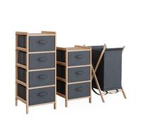 Vicco Meubles Bain Bruno, Gris, 3 pièces, composé de 2 commodes et d’Un Panier à Linge