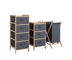 Vicco Meubles Bain Bruno, Gris, 3 pièces, composé de 2 commodes et d’Un Panier à Linge