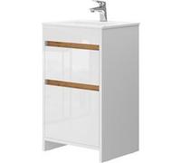 Vicco Mobilier de Salle de Bains Detmold, Blanc/Blanc Haute Brillance, 2 pièces, avec lavabo et 2 tiroirs