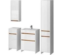 Vicco Meubles bain Detmold, Blanc brillant/Chêne doré, 5 pièces Blanc brillant/Chêne doré