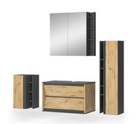 Vicco Meubles Bain Edelin, Anthracite/Artisan, 80 cm, composé d’Un Meuble sous-lavabo, Armoire Miroir, Colonne et Meuble Suspendu