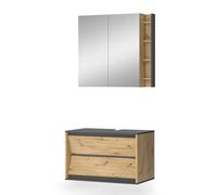 Vicco Meubles Bain Edelin, Anthracite/Artisan, 80 cm, composé d’Un Miroir de Salle de Bain et d’Un Meuble sous-lavabo