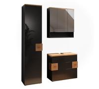 Vicco Meubles Bain Eden, Anthracite, 70 cm, composé d’Un Meuble sous-lavabo, d’Une Armoire Miroir et d’Une Colonne de Rangement