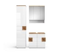 Vicco Meubles Bain Eden, Blanc Haute Brillance, 73 cm, composé d’Un Meuble sous-lavabo, d’Une Armoire Miroir et d’Une Colonne de Rangement