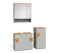 Vicco Meubles Bain Eden, Gris, 70 cm, composé d’Un Meuble sous-lavabo, d’Une Armoire de Toilette et d’Une Colonne