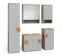 Vicco Meubles Bain Eden, Gris, 73 cm, composé d’Un Meuble sous-lavabo, Armoire Miroir, Colonne, Demi-Colonne et Meuble Haut
