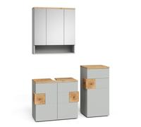 Vicco Meubles Bain Eden, Gris, 73 cm, composé d’Un Meuble sous-lavabo, d’Une Armoire de Toilette et d’Une Colonne